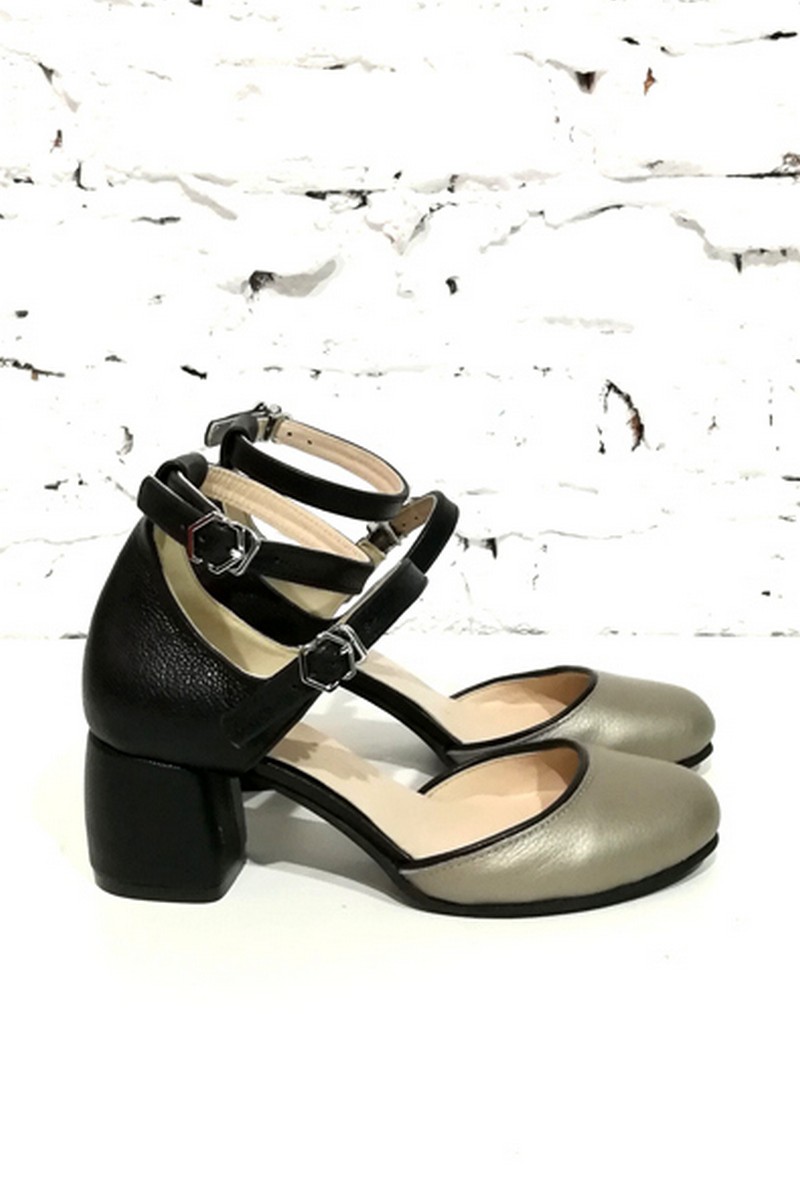 Buy Black/metallic genuine leather heel shoes, party elegant round toe women shoes